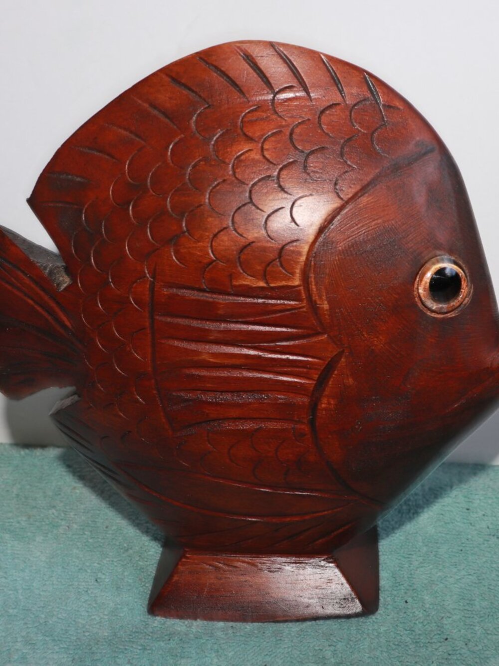 Vintage Hand Carved Wooden Fish Sculpture